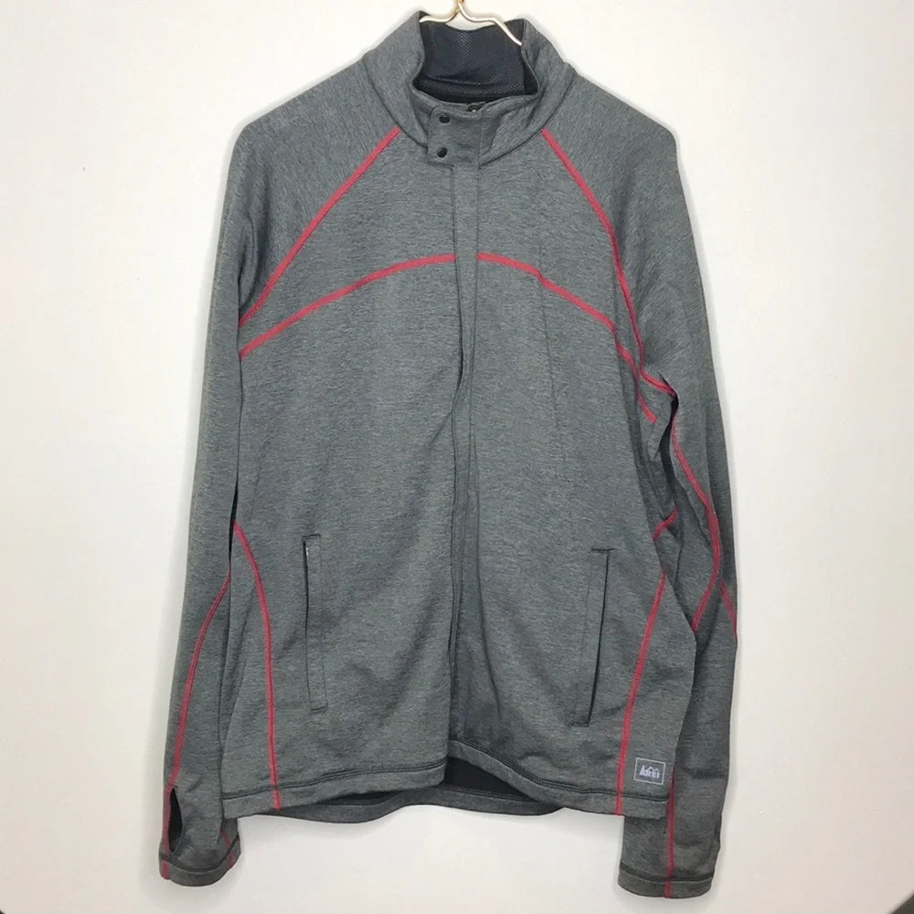 REI Mens Gray with Red Trim Zip Athletic Jacket L‎